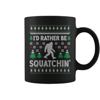 Bigfoot Ugly Christmas Sweater I'd Rather Be Squatchin Coffee Mug - Monsterry