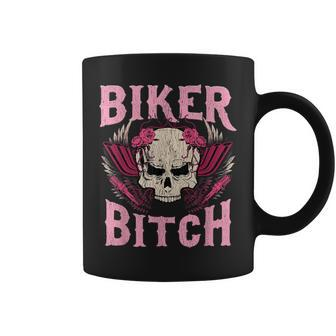 Biker Bitch Skull Motorcycle Wife Sexy Babe Chick Lady Rose Coffee Mug | Mazezy AU