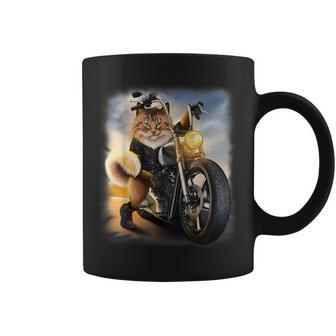 Biker Tabby Cat Riding Chopper Motorcycle Coffee Mug