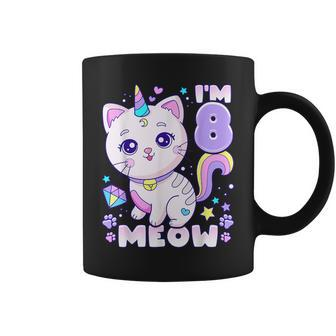 Birthday Girl 8 Years Old Cat Unicorn 8Th Birthday Coffee Mug - Seseable