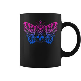 Bisexual Pentagram Pagan Bi Pride Skull Butterfly Goth Witch Coffee Mug | Mazezy