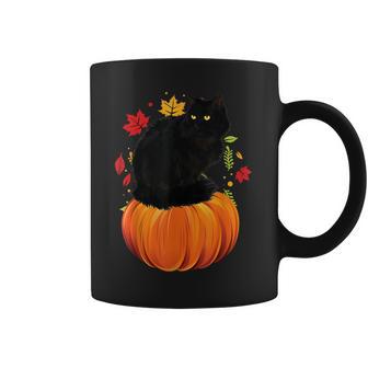 Black Cat Autumn Fall Season Pumpkin Thanksgiving Cat Coffee Mug - Thegiftio UK