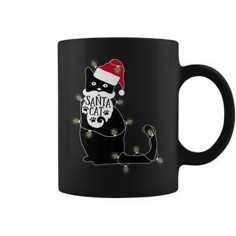 Black Cat Christmas Cat With Santa Hat And Beard Coffee Mug | Mazezy
