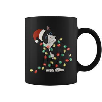 Black Cat Christmas Lights Cat Lover Xmas Pajama Coffee Mug - Seseable