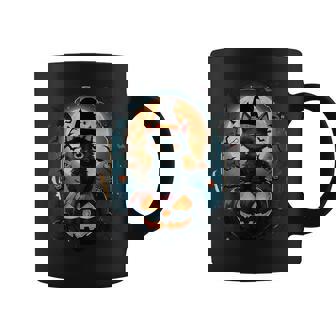 Black Cat With Witch Hat Candle And Scary Pumpkin Halloween Coffee Mug - Seseable