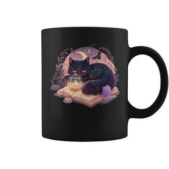 Black Cat Witchy Spellbook Spooky Halloween Magic Aesthetic Coffee Mug | Mazezy