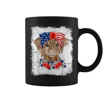 Bleached 4Th Of July Long Haired Calf Usa Patriotic Cow Coffee Mug - Seseable