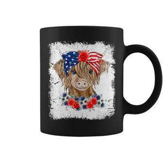 Bleached 4Th Of July Long Haired Calf Usa Patriotic Cow Coffee Mug - Monsterry CA