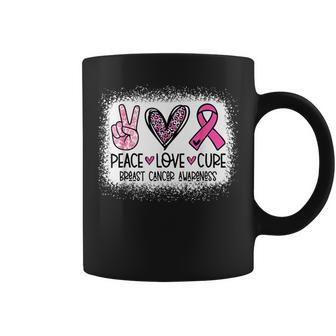 Bleached Peace Love Cure Leopard Breast Cancer Awareness Coffee Mug - Seseable