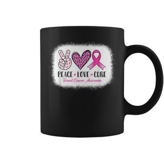Bleached Peace Love Cure Leopard Breast Cancer Awareness Coffee Mug - Monsterry