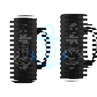 Blue Anchor And Ship Sring Wheel Maritime Sailor Nautical Coffee Mug | Mazezy