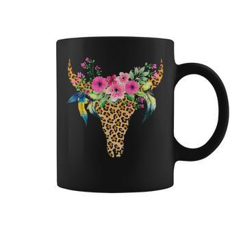 Boho Cow Bull Skull Leopard Gift For Cattle Lover Coffee Mug | Mazezy
