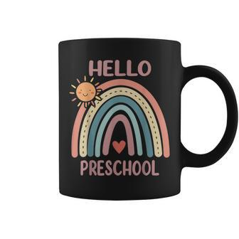 Boho Rainbow Heart For Teachers Women Hello Preschool Coffee Mug | Mazezy
