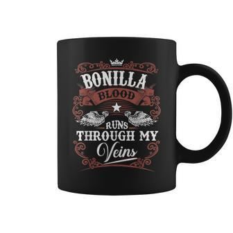 Bonilla Blood Runs Through My Veins Family Name Vintage Coffee Mug - Seseable