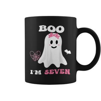 Boo I'm Seven Ghost Seventh Birthday Groovy Halloween Girl Coffee Mug - Thegiftio UK