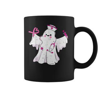 Boo Nurse Ghost Scrub Top Halloween Breast Cancer Awareness Coffee Mug