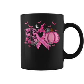 Boo Pumpkin Pink Ribbon Witch Breast Cancer Ghost Halloween Coffee Mug - Seseable