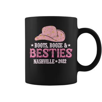 Boots Booze Besties Nashville 2022 Cowgirl Pink Hat Western Coffee Mug | Mazezy