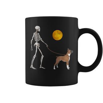 Boxer Skeleton Dog Walking Halloween Costume Coffee Mug - Monsterry
