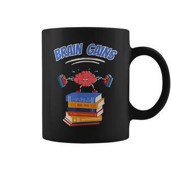 Brain Gains Reading Teacher Book Lover Back To School Funny Gifts For Teacher Funny Gifts Coffee Mug | Mazezy