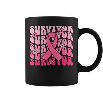 Breast Cancer Awareness Boho Groovy Pink Ribbon Survivor Coffee Mug - Seseable