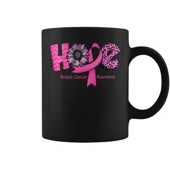 Breast Cancer Awareness Hope Pink Ribbon Leopard Sunflower Coffee Mug - Seseable