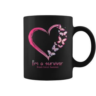 Breast Cancer Awareness Pink Butterfly Heart I'm A Survivor Coffee Mug - Monsterry