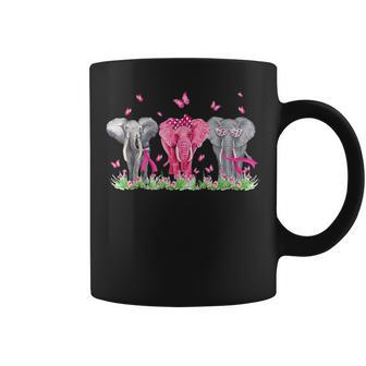 Breast Cancer Cute Elephant With Butterfly And Pink Ribbon Coffee Mug - Seseable