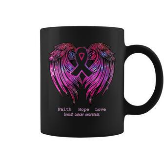 Breast Cancer Faith Hope Love Wings Awareness Back Coffee Mug | Mazezy