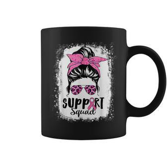 Breast Cancer Warrior Support Squad Messy Bun Pink Ribbon Coffee Mug - Seseable