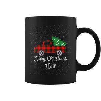Buffalo Plaid Truck Merry Christmas Y'all Red Lumberjack Coffee Mug | Mazezy