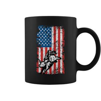 Bull Rider Bull Riding Rodeo Vintage American Flag July 4Th Rodeo Funny Gifts Coffee Mug | Mazezy