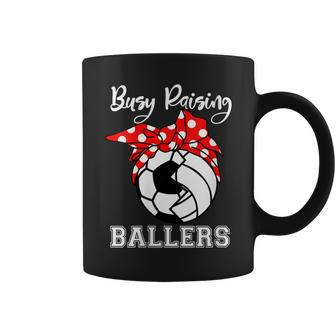 Busy Raising Ballers Soccer Volleyball Mom Coffee Mug | Mazezy