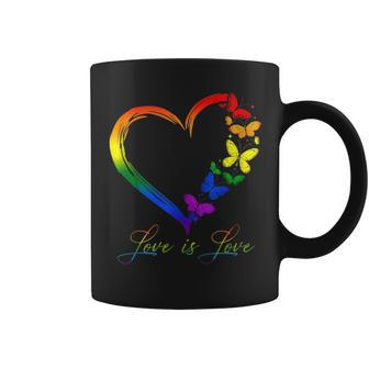 Butterfly Heart Rainbow Love Is Love Lgbt Gay Lesbian Pride Coffee Mug - Seseable
