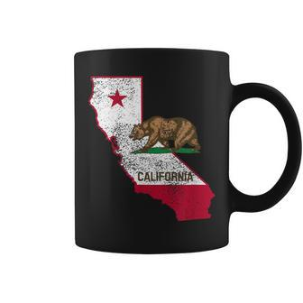 California State Flag And Outline Distressed Coffee Mug | Mazezy