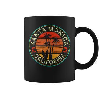 California Sunset Surf Surfing Santa Monica Beach Palm Trees Coffee Mug | Mazezy