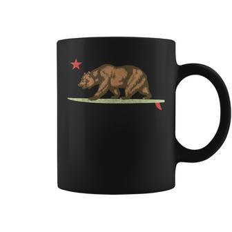 California Surfing Bear Surfboard State Flag Coffee Mug | Mazezy