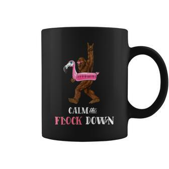Calm The Flock Down Funny Pool Party Bigfoot Flamingo Flamingo Gifts Coffee Mug | Mazezy