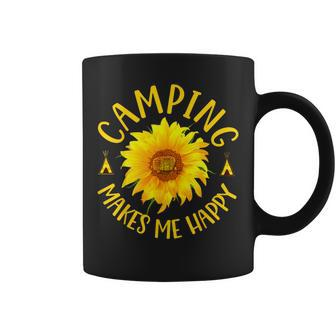 Camping Makes Me Happy Sunflower Camping Coffee Mug - Seseable