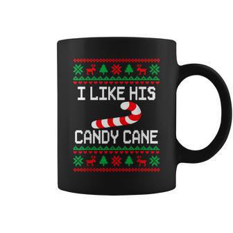 I Like His Candy Cane Couples Ugly Christmas Sweater Coffee Mug | Mazezy