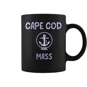 Cape Cod Knot And Anchor With Rope Letters Navy Blue Coffee Mug | Mazezy