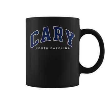 Cary North Carolina Nc Varsity Style Navy Text Coffee Mug - Seseable