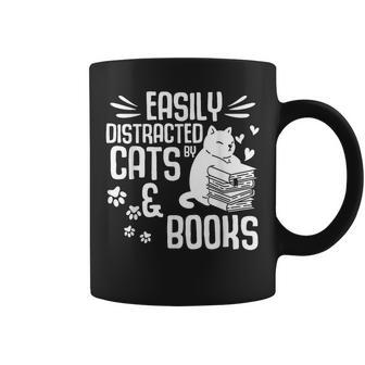 Cat Book Easily Distracted By Cats And Books Gift Girls Boys  Coffee Mug