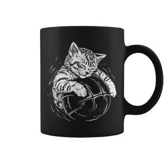Cat Player Sleeping On A Basketball Kitties Pet Lover Basketball Funny Gifts Coffee Mug | Mazezy