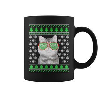 Cat With Sunglasses Meowy Ugly Christmas Sweater Coffee Mug - Seseable