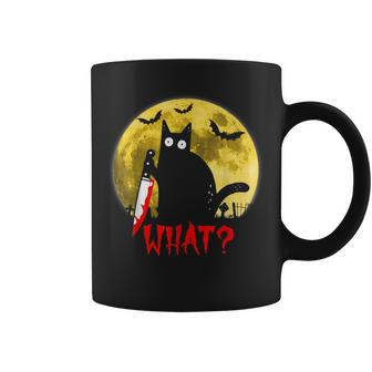 Cat What Murderous Black Cat Holding Knife Funny Halloween Coffee Mug - Monsterry