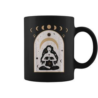 Celestial Moon Phases And Girl Meditation Boho Wicca Yoga Coffee Mug | Mazezy DE