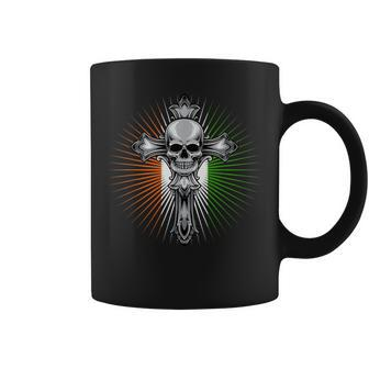 Celtic Cross Irish Pride Vintage Skull Ireland Flag Coffee Mug | Mazezy