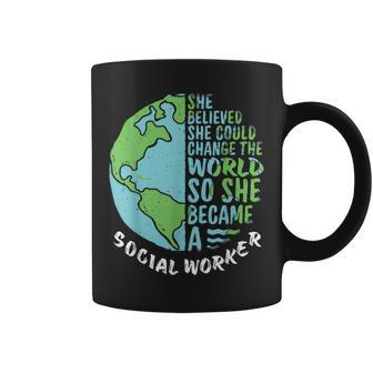 Change This World So She Became Social Worker Coffee Mug | Mazezy