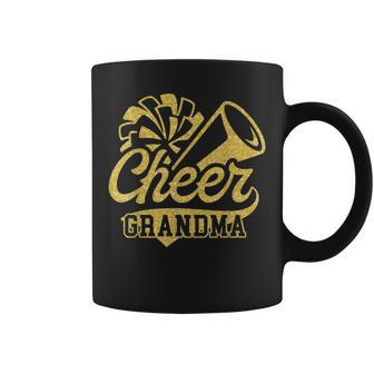 Cheer Grandma Biggest Fan Black Yellow Gold Pom Pom Coffee Mug - Seseable